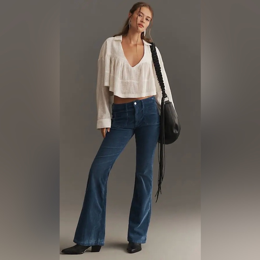 Anthropologie Blue Cordoroy Flare Pants